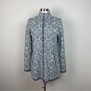 Cynthia Rowley Active Gray Paisley Floral Full Zip Long Sleeve Sweater Women